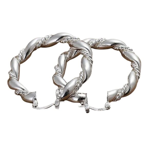 1 1/2 Inch 38mm Hoop Sterling Silver Pierced Post Earrings - Picture 4 of 9